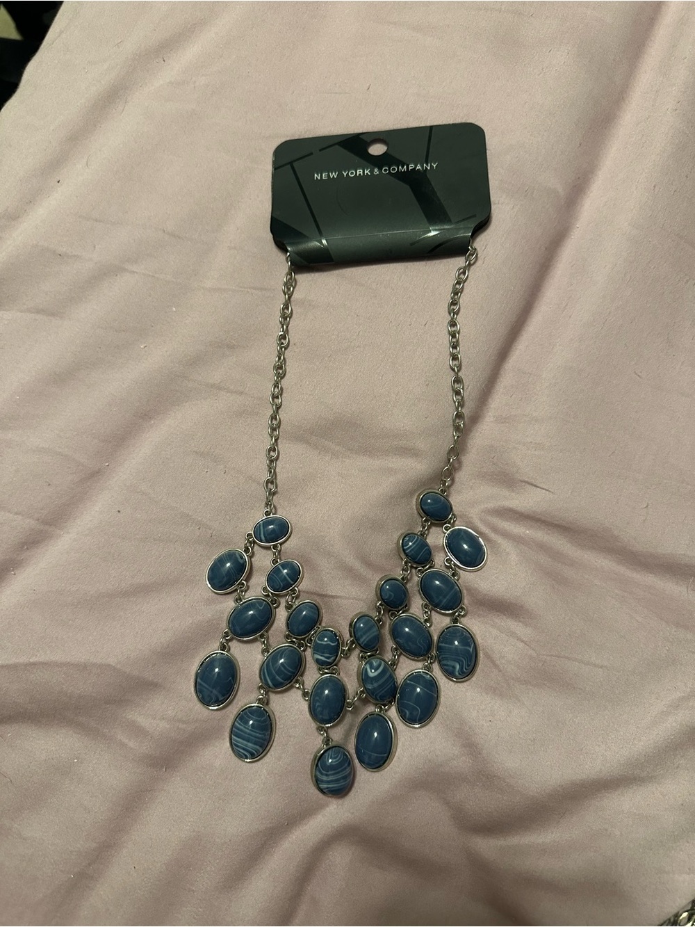 New York & Company Blue Oval Cluster Necklace